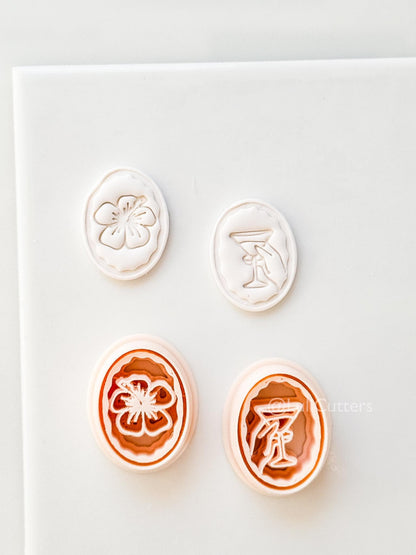Oval Martini & Hibiscus Cutter: Cocktail Glass and tropical flower Shape for Polymer Clay