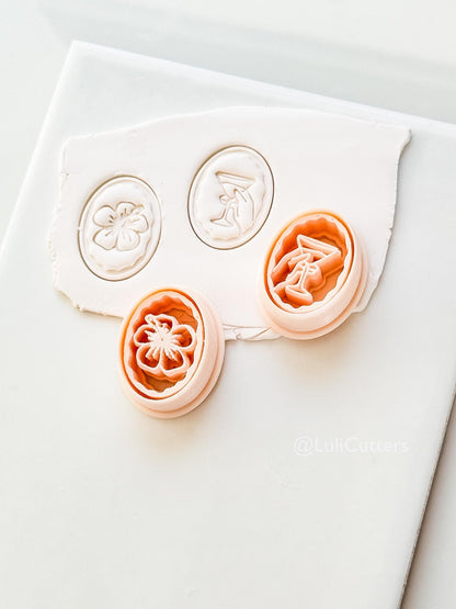 Oval Martini & Hibiscus Cutter: Cocktail Glass and tropical flower Shape for Polymer Clay