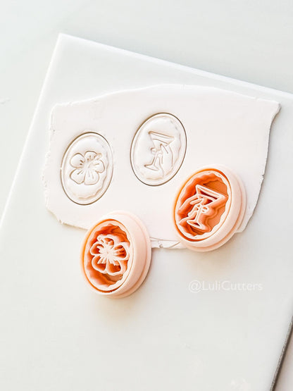 Oval Martini & Hibiscus Cutter: Cocktail Glass and tropical flower Shape for Polymer Clay
