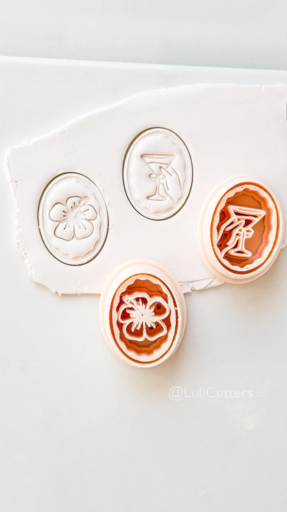 Oval Martini & Hibiscus Cutter: Cocktail Glass and tropical flower Shape for Polymer Clay