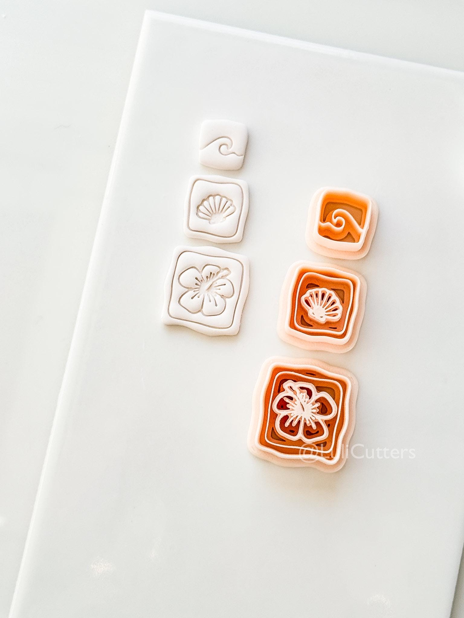 Hibiscus Trio Cutter: Square Floral Shell Spiral Set for Polymer Clay