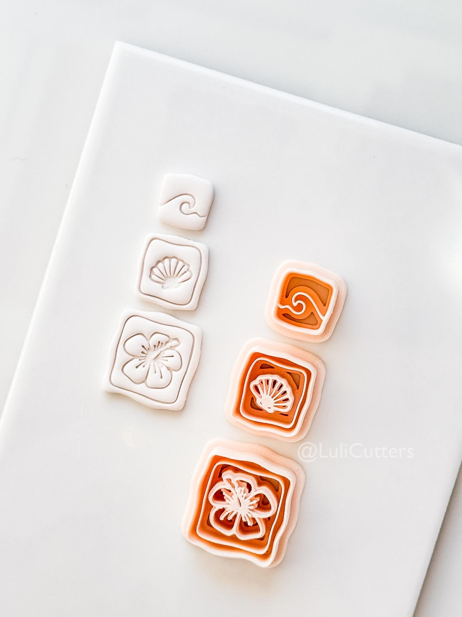 Hibiscus Trio Cutter: Square Floral Shell Spiral Set for Polymer Clay