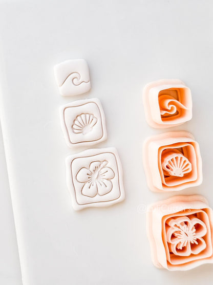 Hibiscus Trio Cutter: Square Floral Shell Spiral Set for Polymer Clay