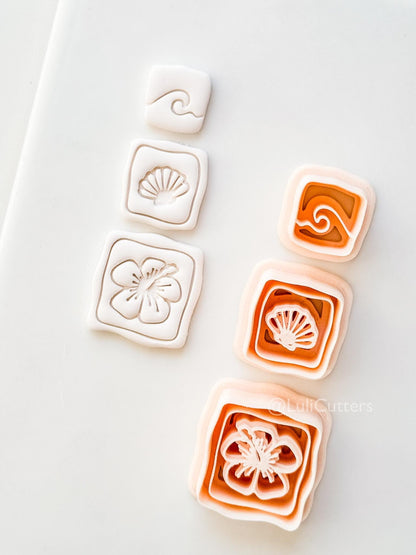 Hibiscus Trio Cutter: Square Floral Shell Spiral Set for Polymer Clay