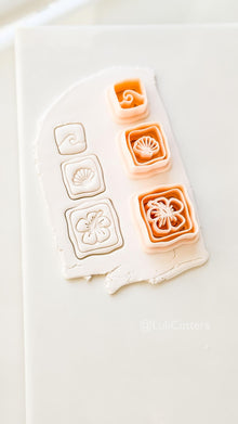 Hibiscus Trio Cutter: Square Floral Shell Spiral Set for Polymer Clay
