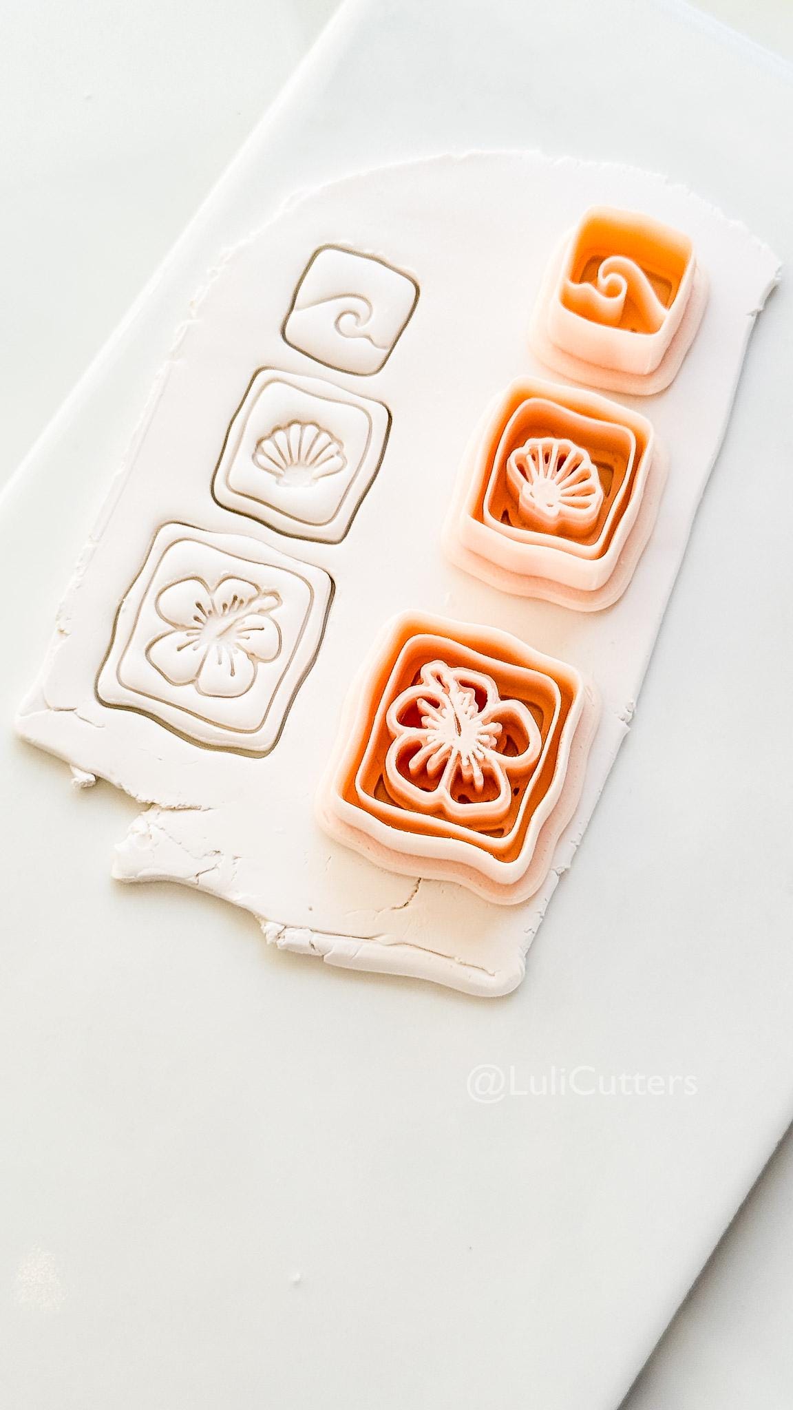Hibiscus Trio Cutter: Square Floral Shell Spiral Set for Polymer Clay