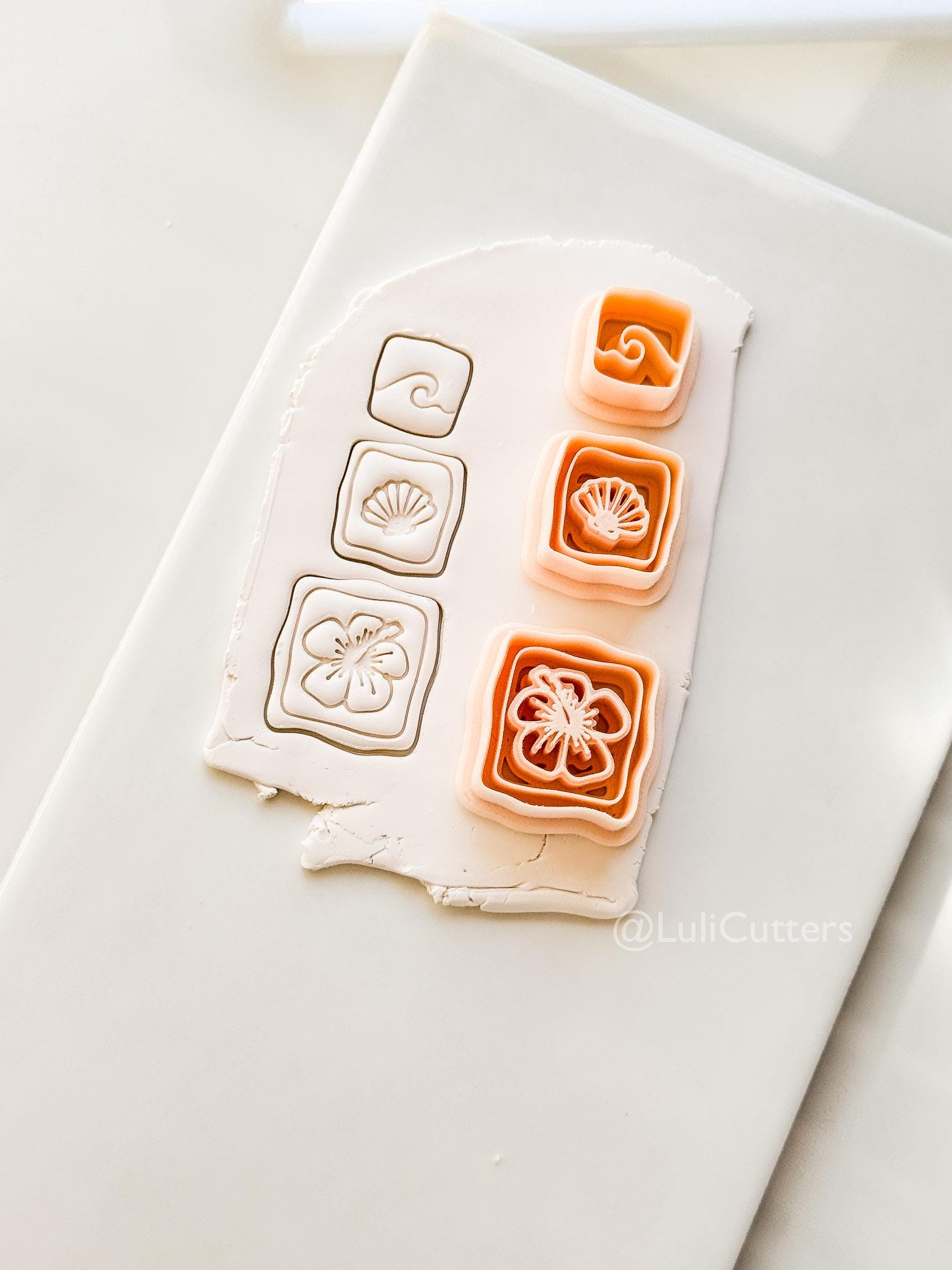 Hibiscus Trio Cutter: Square Floral Shell Spiral Set for Polymer Clay
