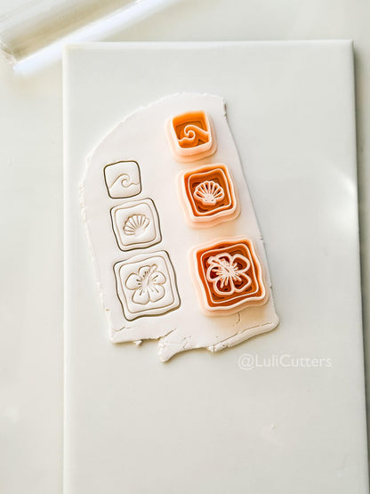 Hibiscus Trio Cutter: Square Floral Shell Spiral Set for Polymer Clay