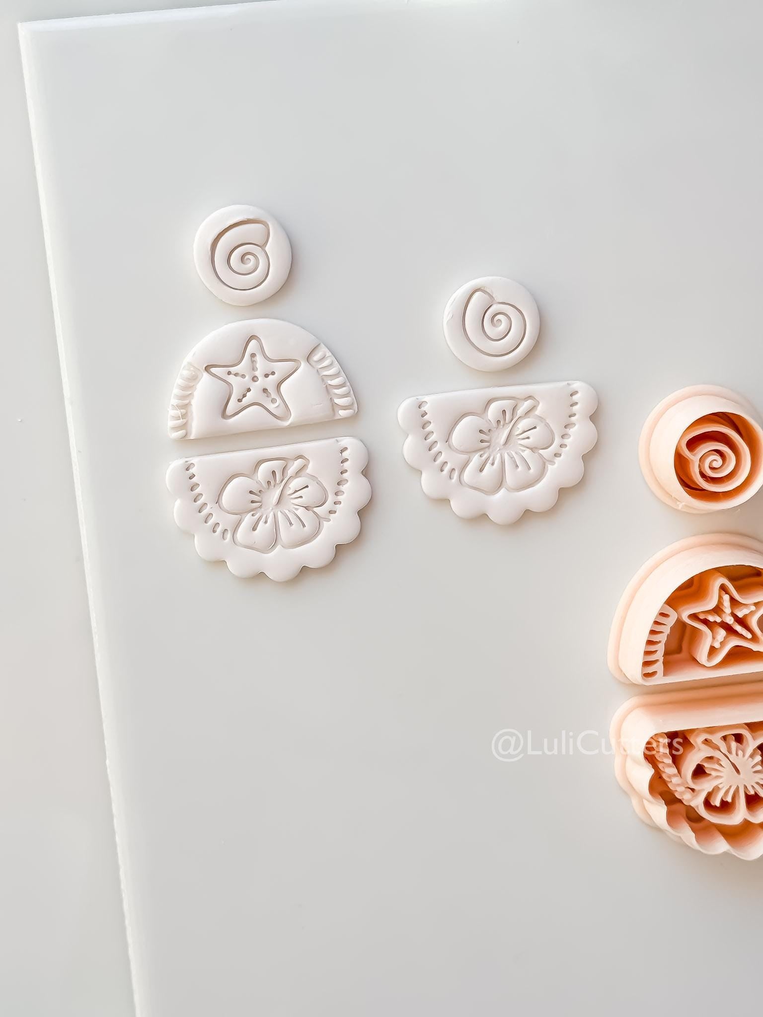 Hibiscus Trio Cutter: Tropical Flower Shell Spiral Shapes for Polymer Clay