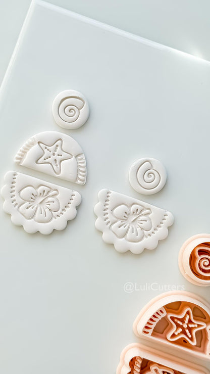 Hibiscus Trio Cutter: Tropical Flower Shell Spiral Shapes for Polymer Clay