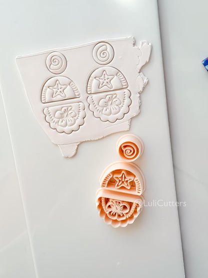 Hibiscus Trio Cutter: Tropical Flower Shell Spiral Shapes for Polymer Clay