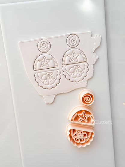 Hibiscus Trio Cutter: Tropical Flower Shell Spiral Shapes for Polymer Clay