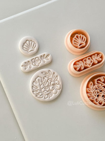 Tropical Trio Dangle Cutter: Tropical Flower Shell Earrings for Polymer Clay