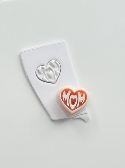 Basic Mom Stud Cutter: Heart-Shaped "MOM" Design for Polymer Clay