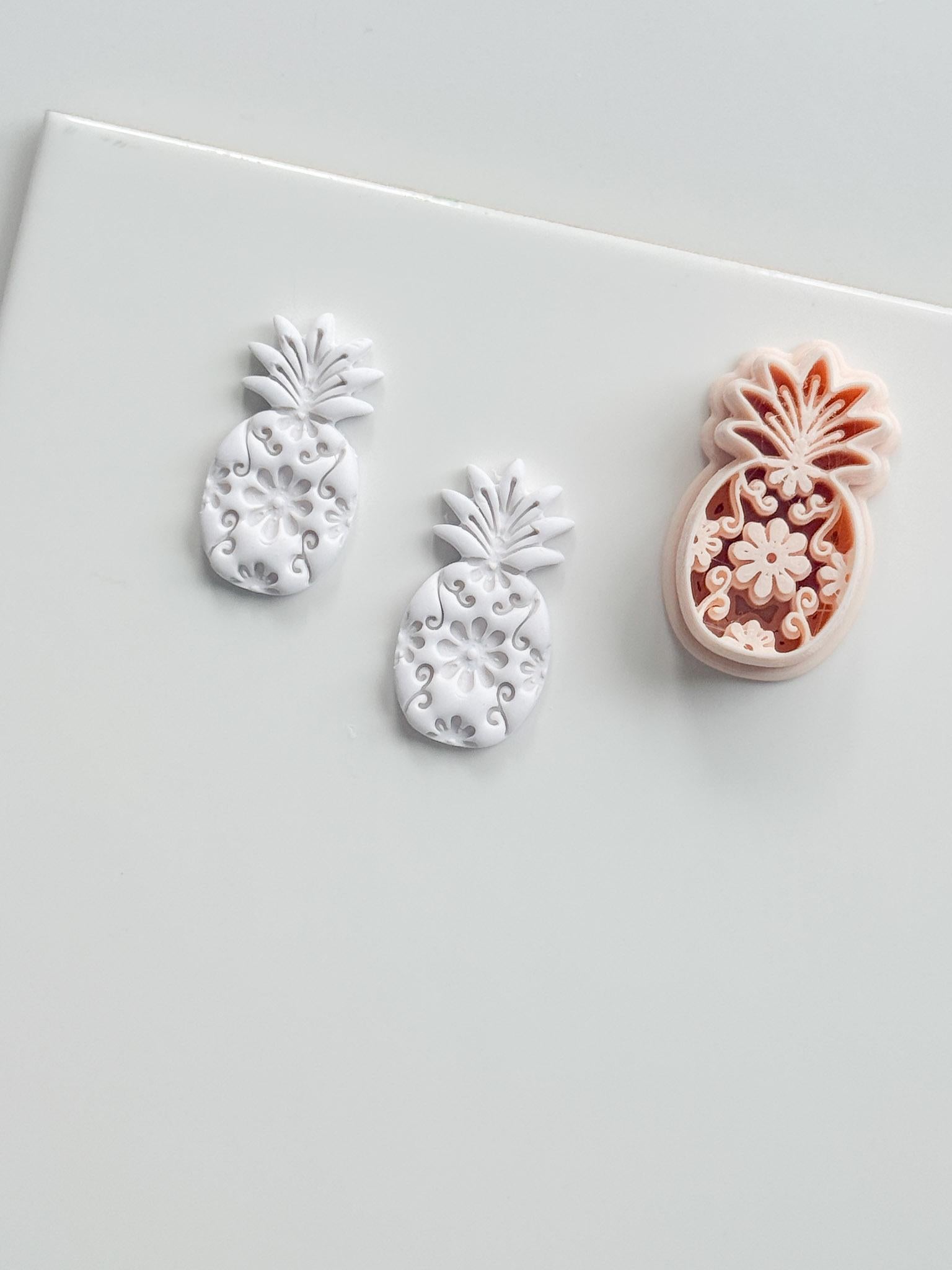 Floral Pineapple Cutter: Intricate Flower & Scroll Design for Polymer Clay
