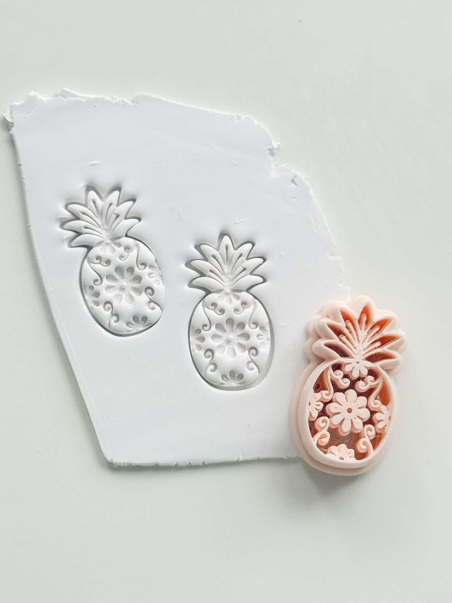 Floral Pineapple Cutter: Intricate Flower & Scroll Design for Polymer Clay