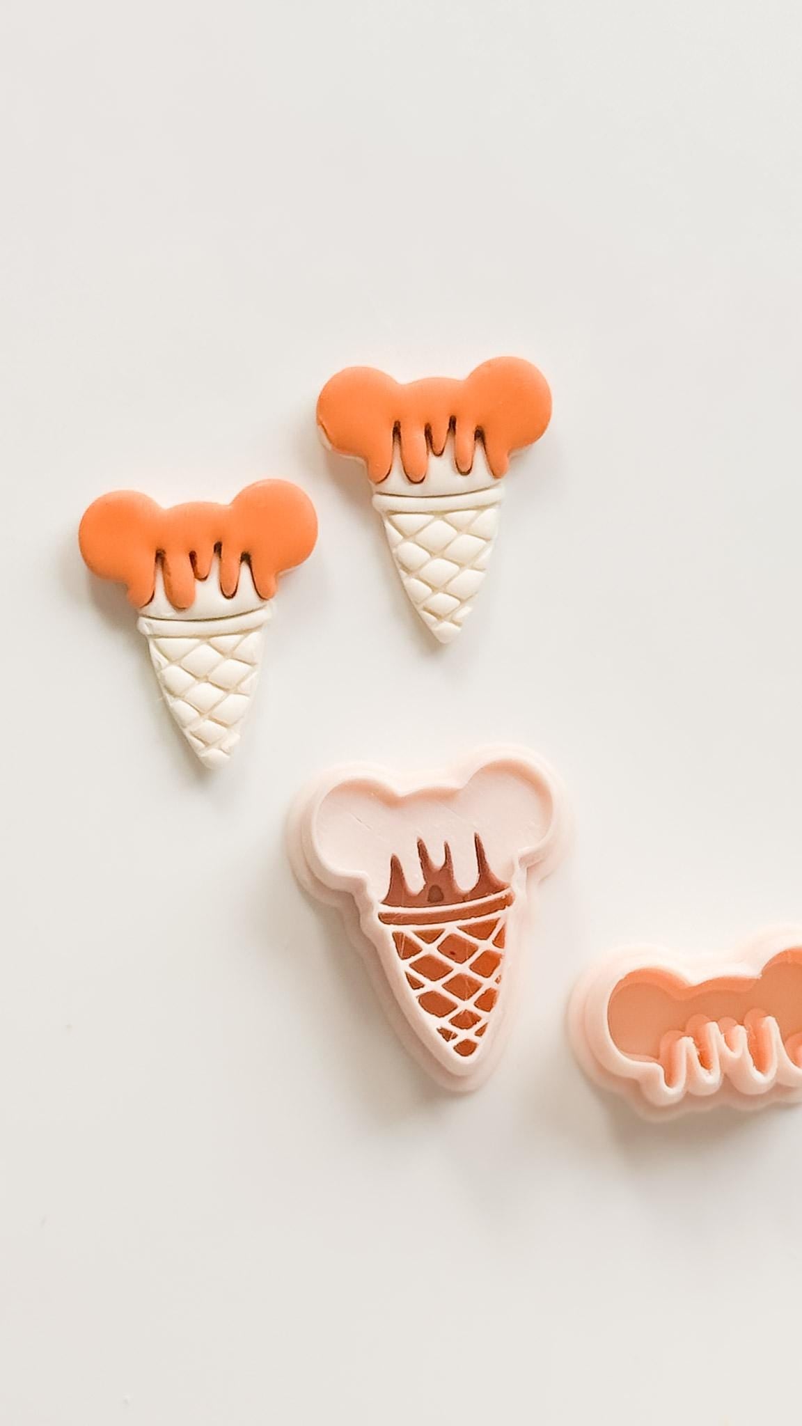 Mouse Ice Cream Cutter: Whimsical Cone with Dripping Scoop for Polymer Clay