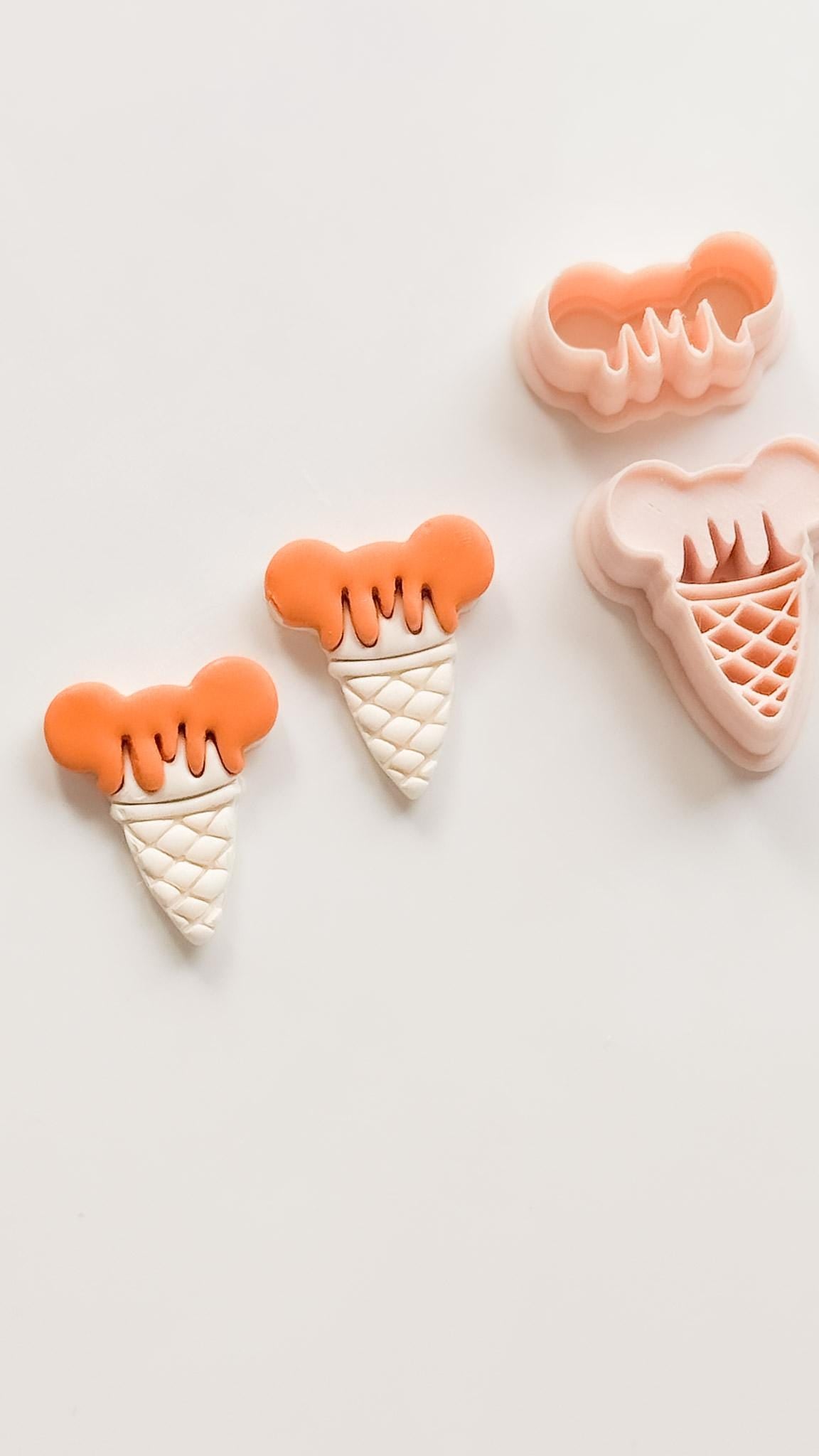 Mouse Ice Cream Cutter: Whimsical Cone with Dripping Scoop for Polymer Clay