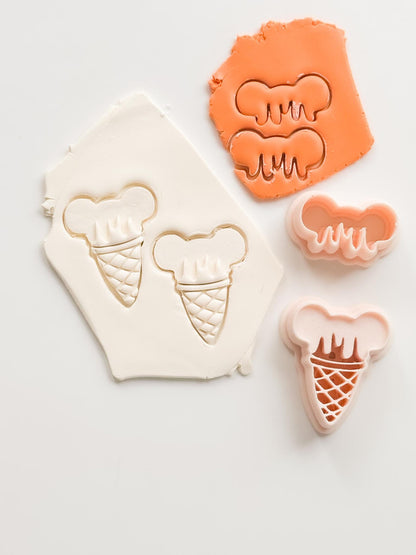 Mouse Ice Cream Cutter: Whimsical Cone with Dripping Scoop for Polymer Clay