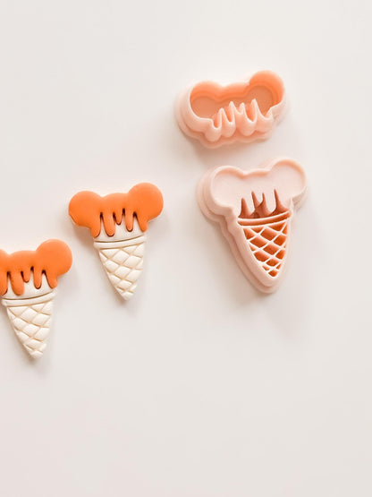 Mouse Ice Cream Cutter: Whimsical Cone with Dripping Scoop for Polymer Clay