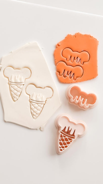 Mouse Ice Cream Cutter: Whimsical Cone with Dripping Scoop for Polymer Clay