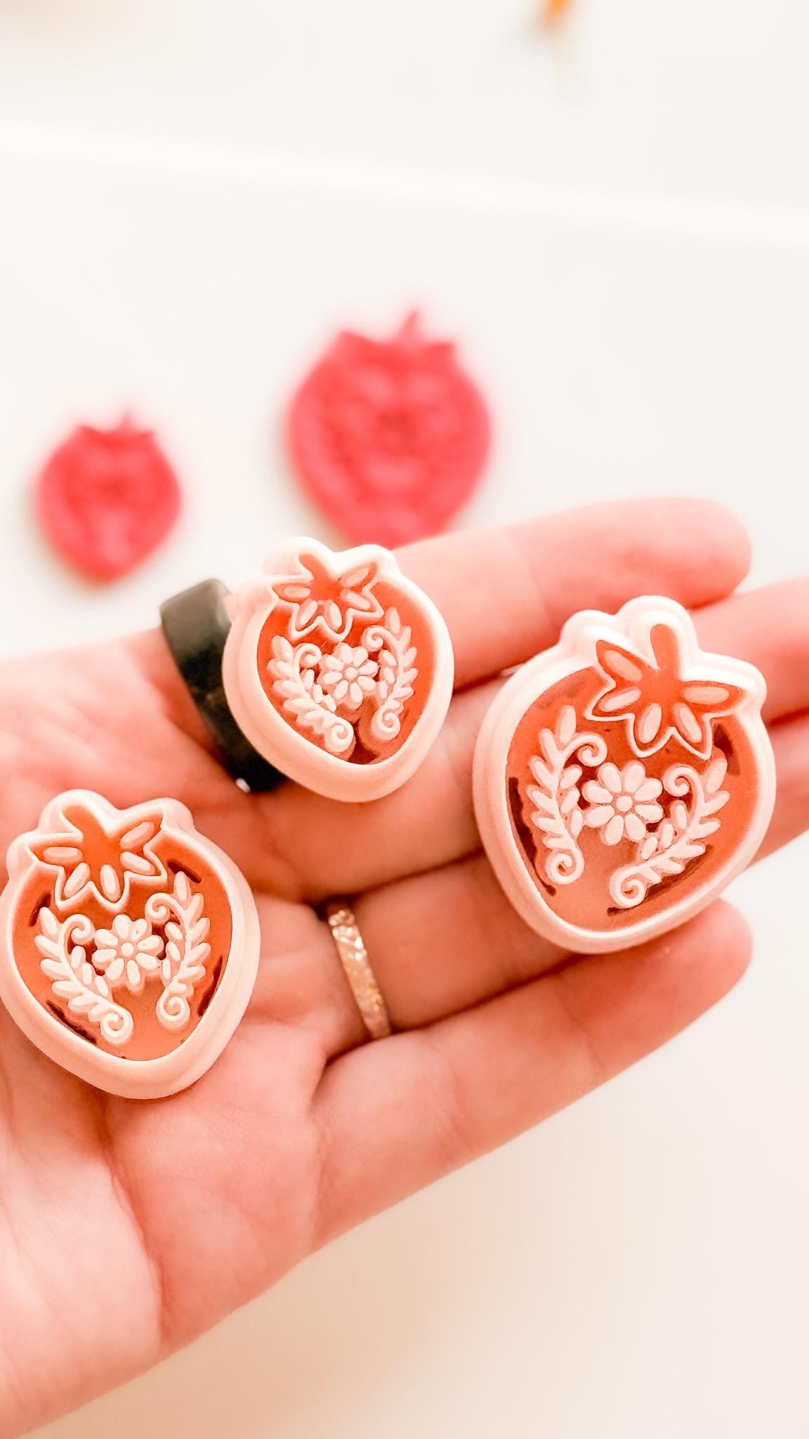 Floral Strawberry Cutter for Polymer Clay Earrings