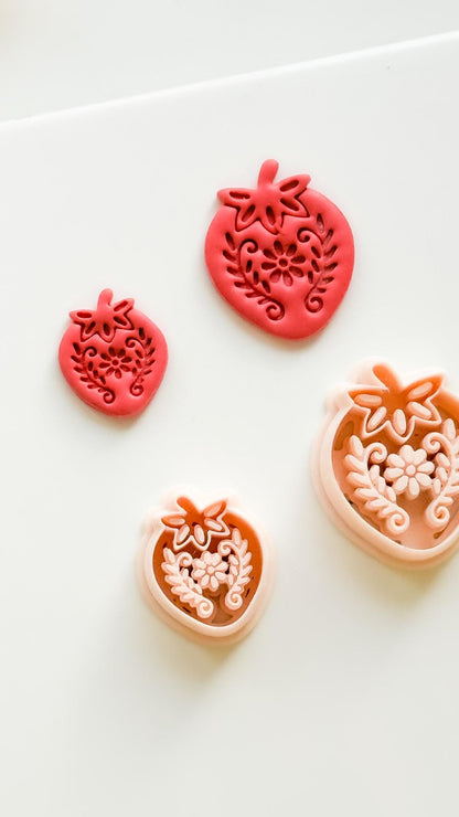 Floral Strawberry Cutter for Polymer Clay Earrings