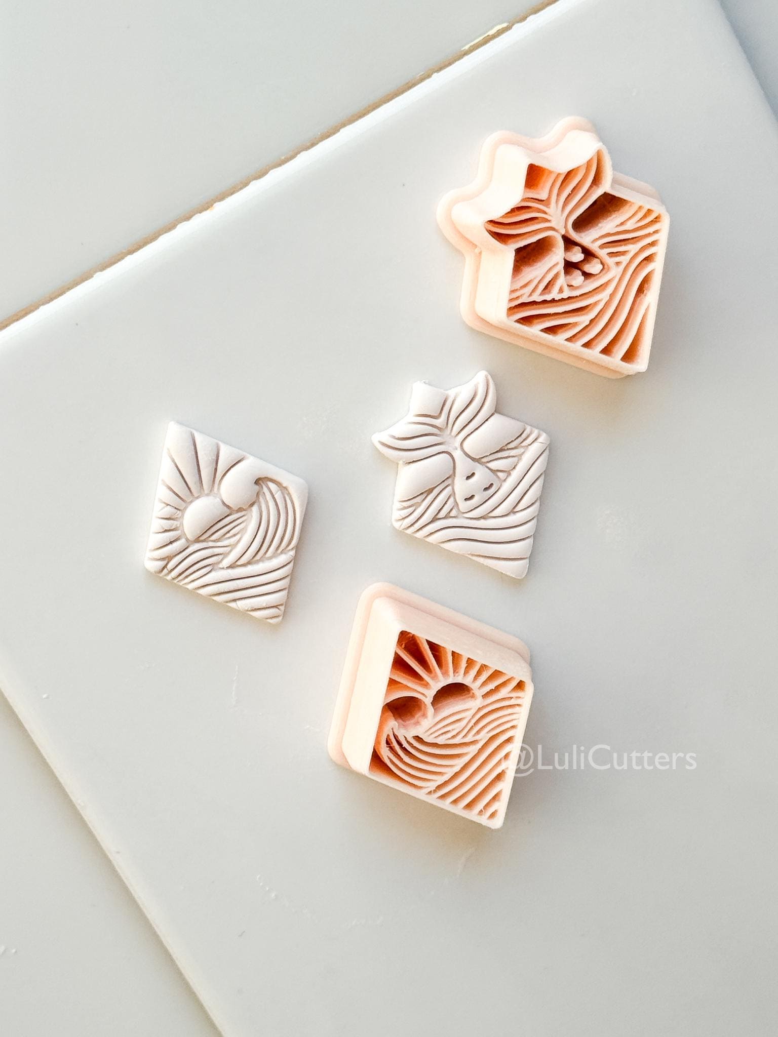Coastal Scene Cutters: Mermaid Tail & Ocean Sunset Wave Designs for Polymer Clay
