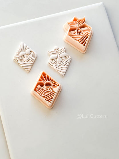 Coastal Scene Cutters: Mermaid Tail & Ocean Sunset Wave Designs for Polymer Clay