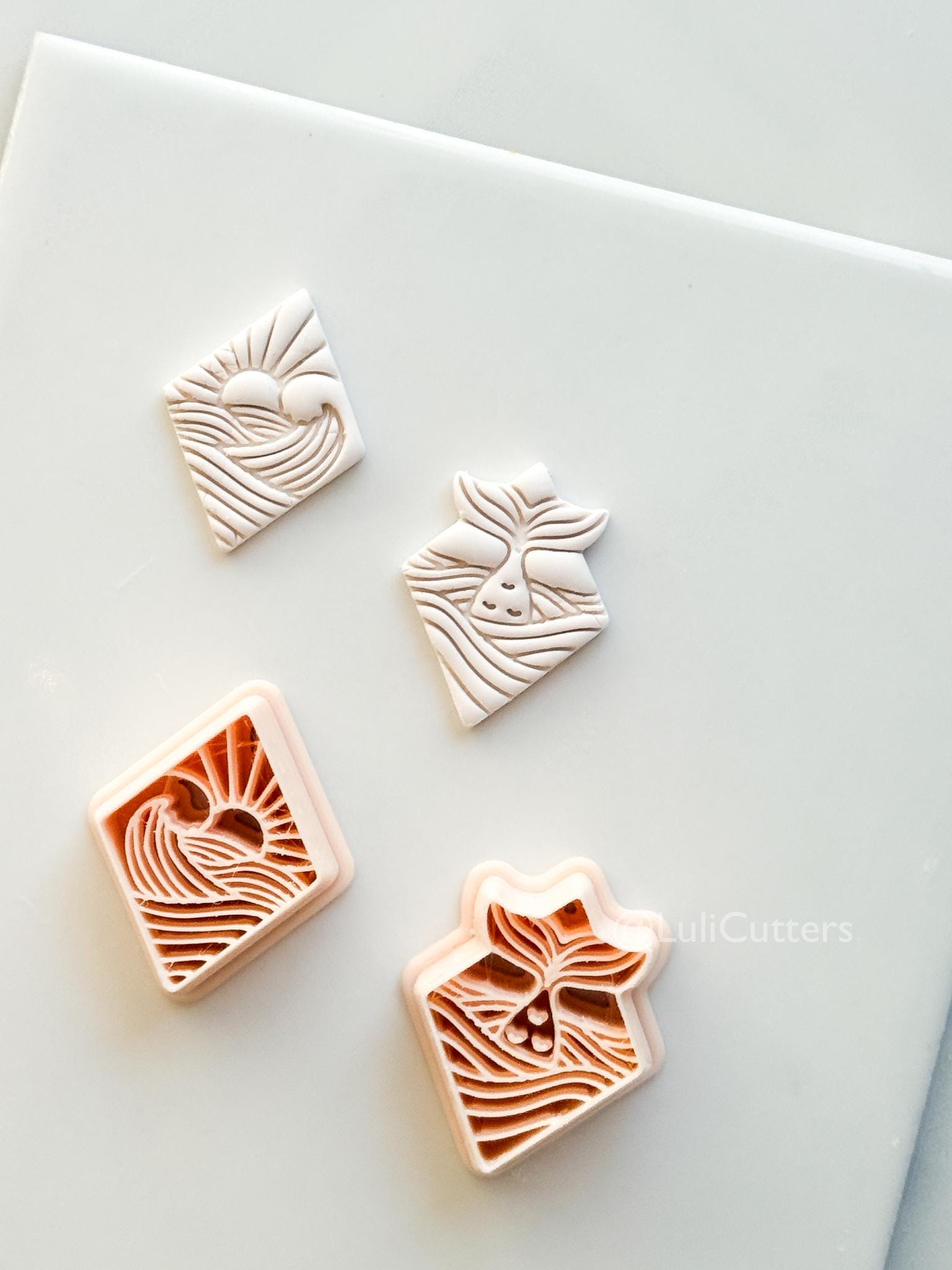Coastal Scene Cutters: Mermaid Tail & Ocean Sunset Wave Designs for Polymer Clay