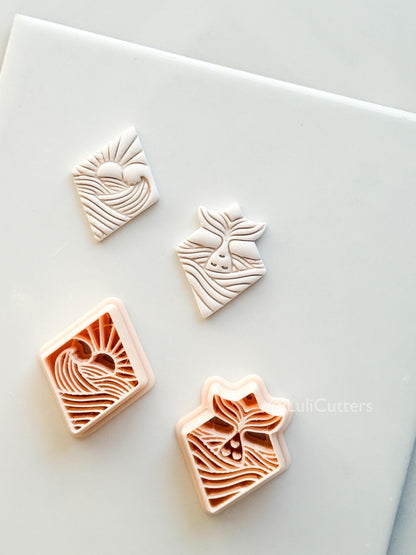 Coastal Scene Cutters: Mermaid Tail & Ocean Sunset Wave Designs for Polymer Clay