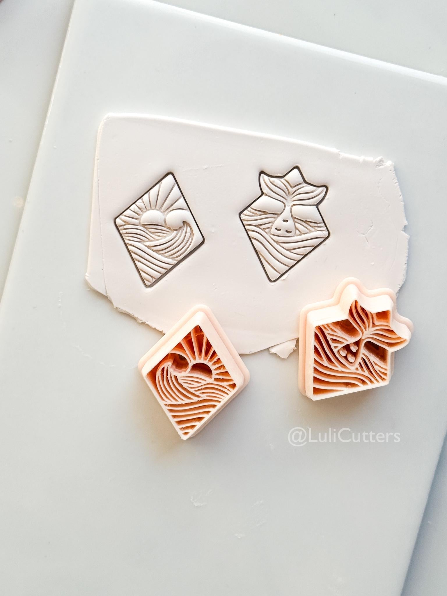 Coastal Scene Cutters: Mermaid Tail & Ocean Sunset Wave Designs for Polymer Clay