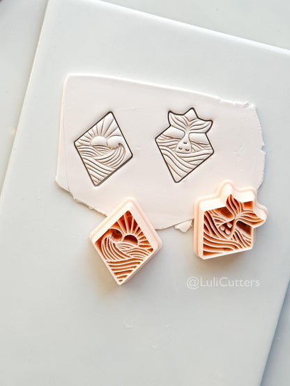 Coastal Scene Cutters: Mermaid Tail & Ocean Sunset Wave Designs for Polymer Clay