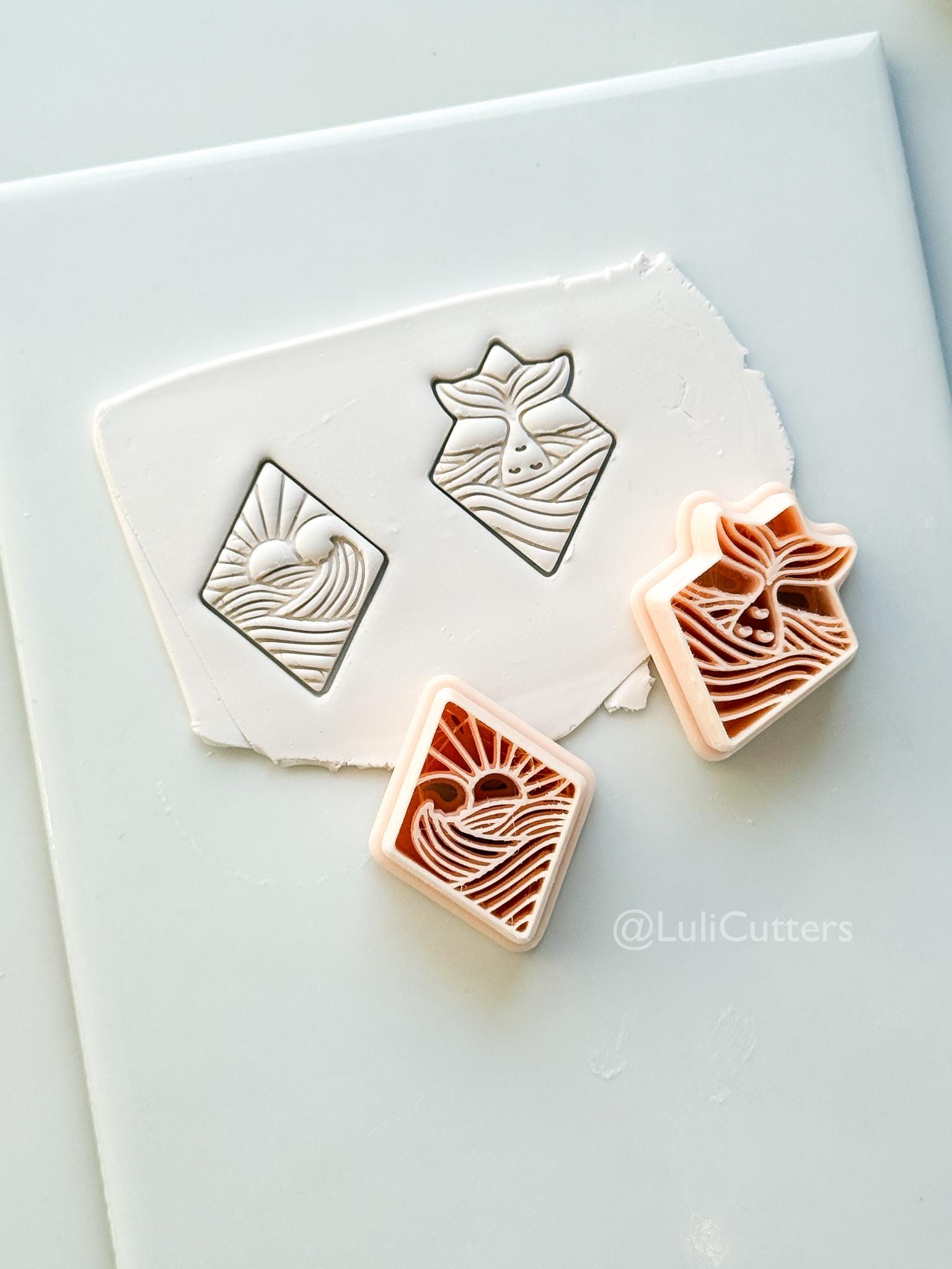 Coastal Scene Cutters: Mermaid Tail & Ocean Sunset Wave Designs for Polymer Clay