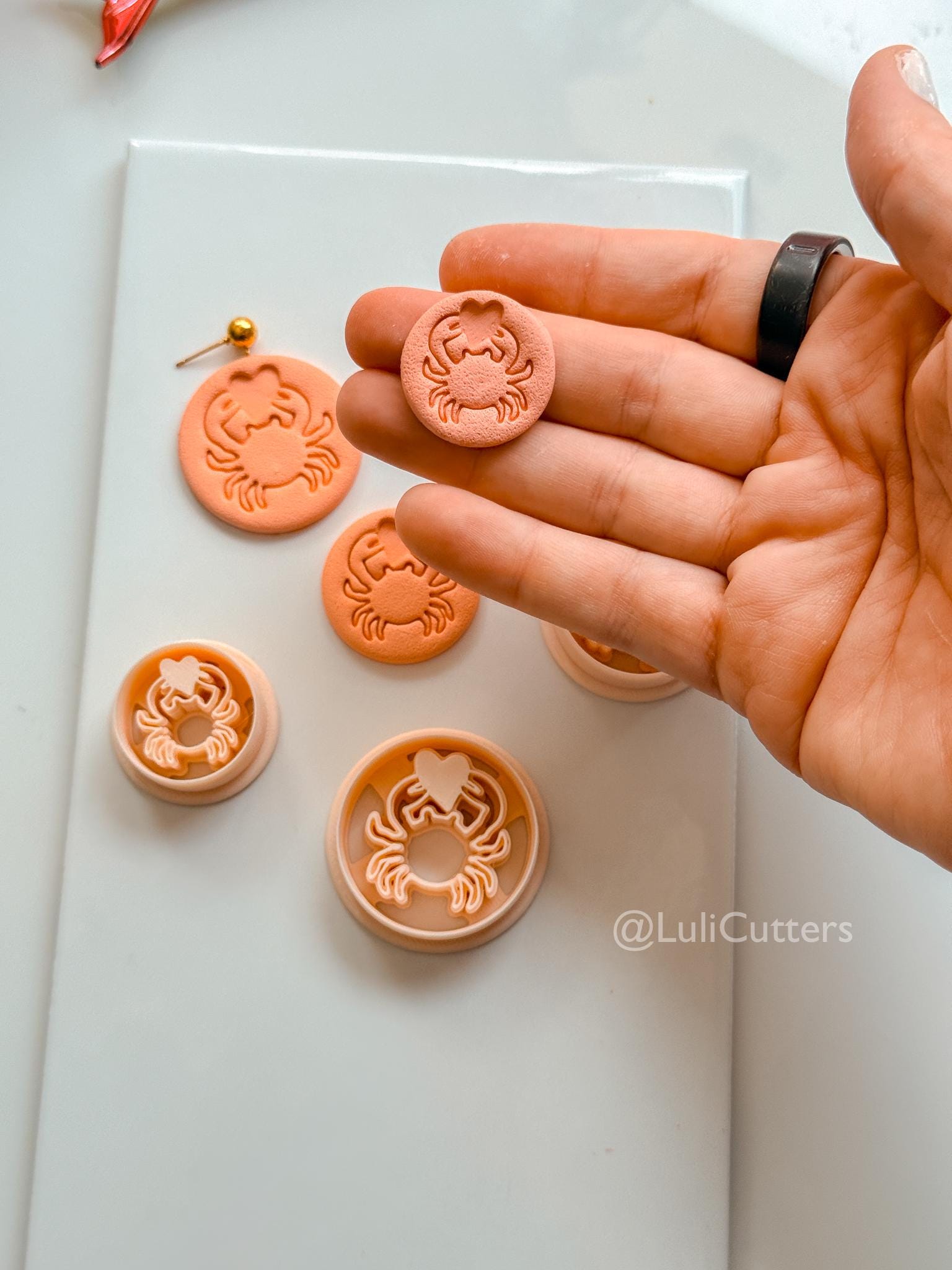 Crab Holding Heart Cutter: Coastal Sea Life Shape for Polymer Clay