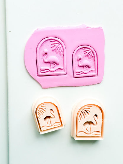 Flamingo Sunset Cutter: Tropical Palm Arch Shape for Polymer Clay