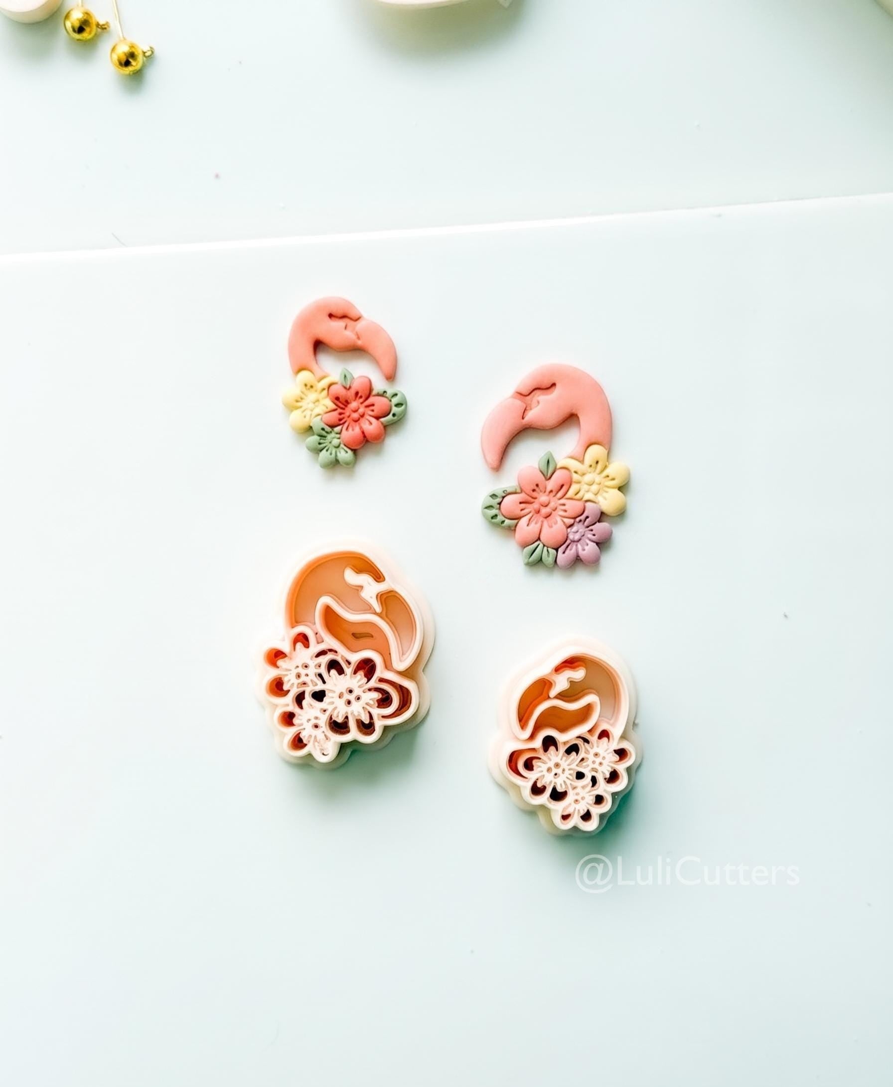 Floral Flamingo Cutter: Tropical Bird Blossom Shape for Polymer Clay
