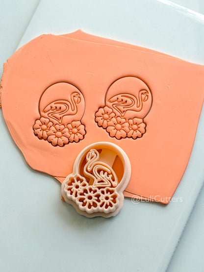 Floral Flamingo Badge Cutter: Tropical Bird Arch for Polymer Clay