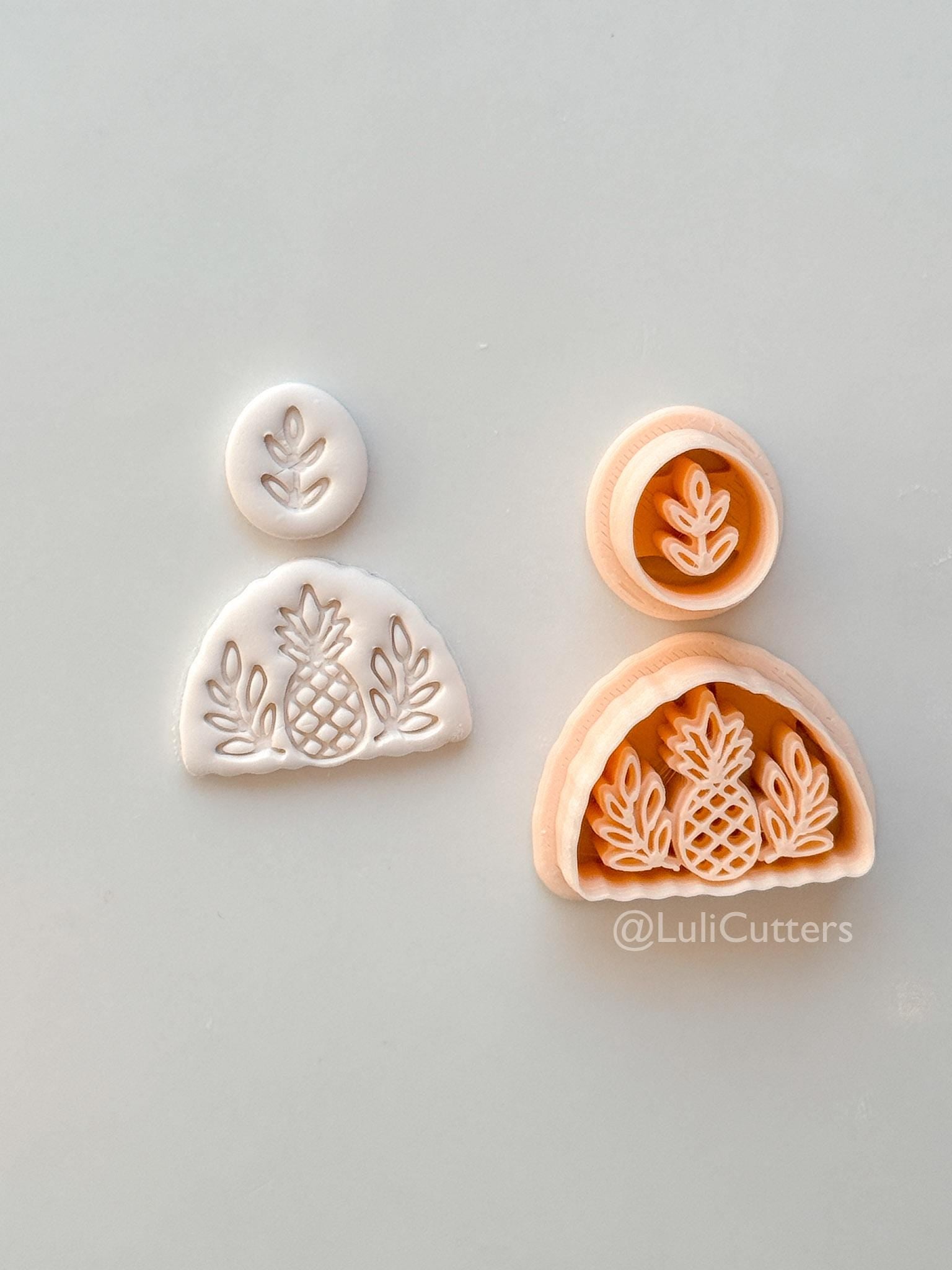 Tropical Semi-Circle Dangle Cutter: Pineapple and Leaf Motif for Polymer Clay