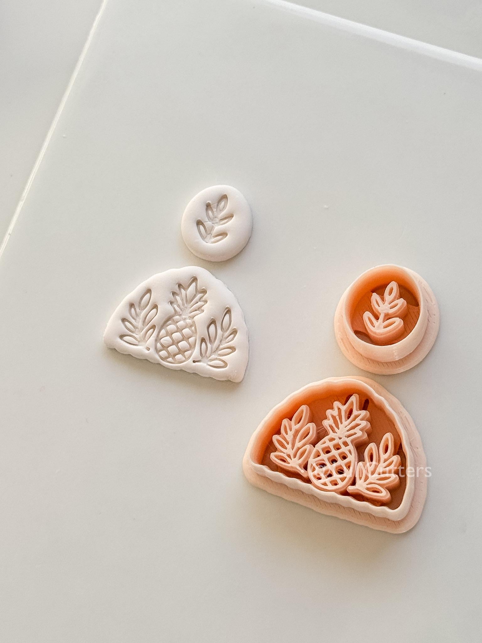 Tropical Semi-Circle Dangle Cutter: Pineapple and Leaf Motif for Polymer Clay