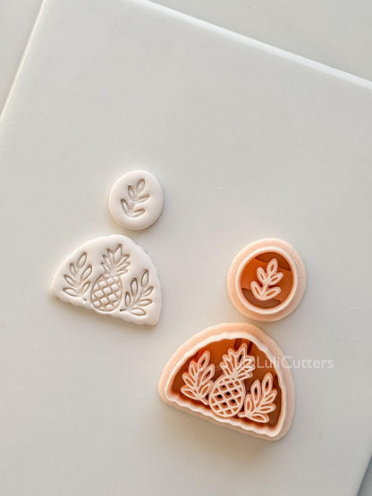 Tropical Semi-Circle Dangle Cutter: Pineapple and Leaf Motif for Polymer Clay