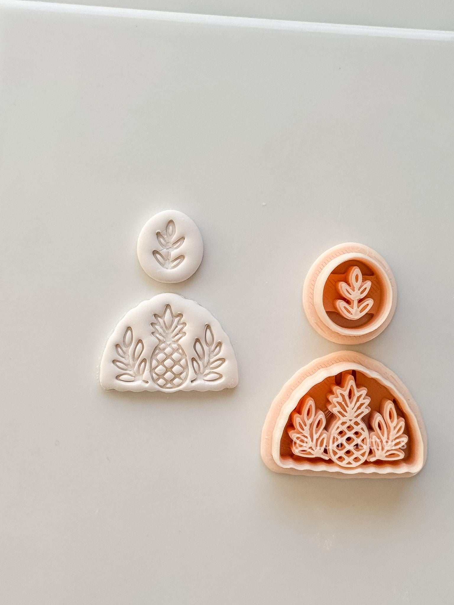Tropical Semi-Circle Dangle Cutter: Pineapple and Leaf Motif for Polymer Clay
