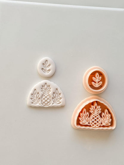 Tropical Semi-Circle Dangle Cutter: Pineapple and Leaf Motif for Polymer Clay
