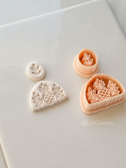Tropical Semi-Circle Dangle Cutter: Pineapple and Leaf Motif for Polymer Clay