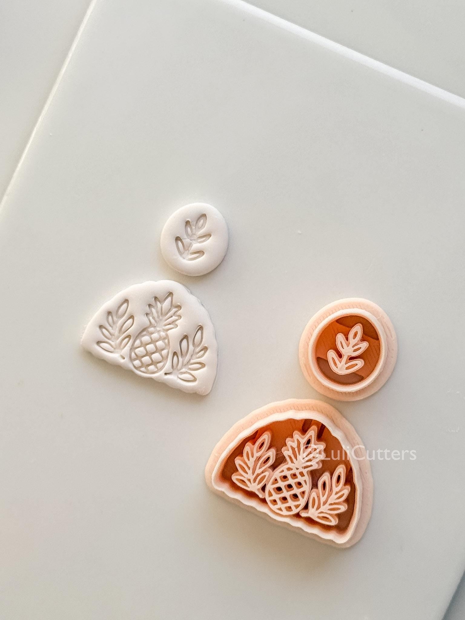 Tropical Semi-Circle Dangle Cutter: Pineapple and Leaf Motif for Polymer Clay