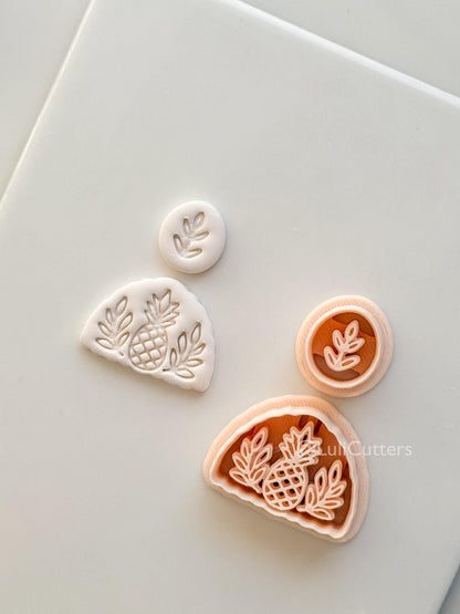 Tropical Semi-Circle Dangle Cutter: Pineapple and Leaf Motif for Polymer Clay
