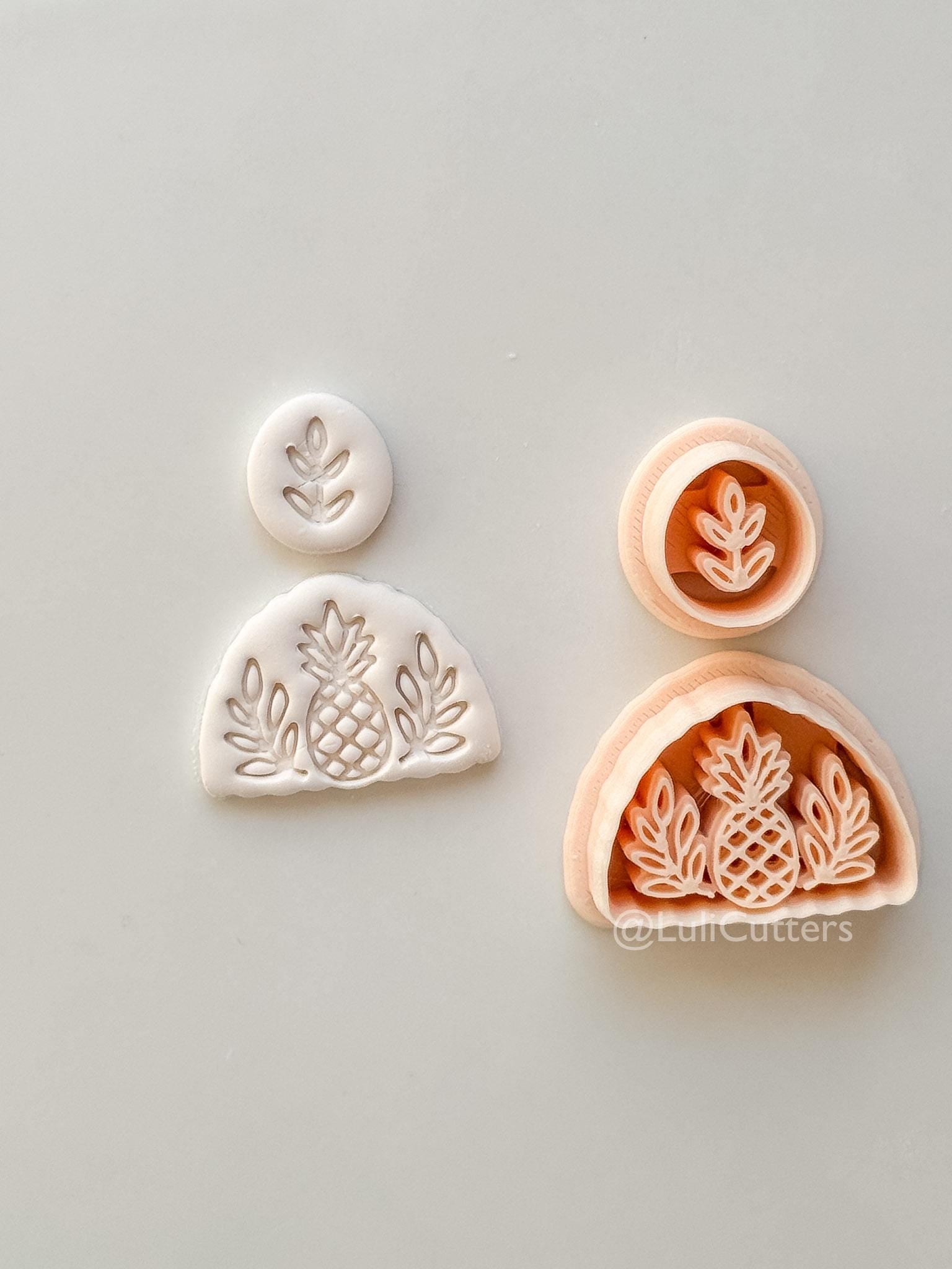 Tropical Semi-Circle Dangle Cutter: Pineapple and Leaf Motif for Polymer Clay