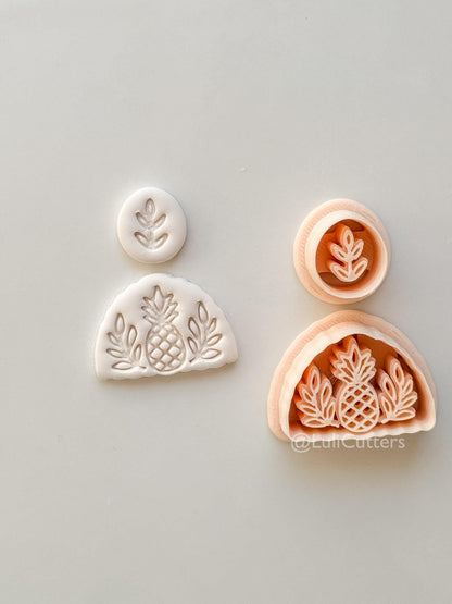 Tropical Semi-Circle Dangle Cutter: Pineapple and Leaf Motif for Polymer Clay