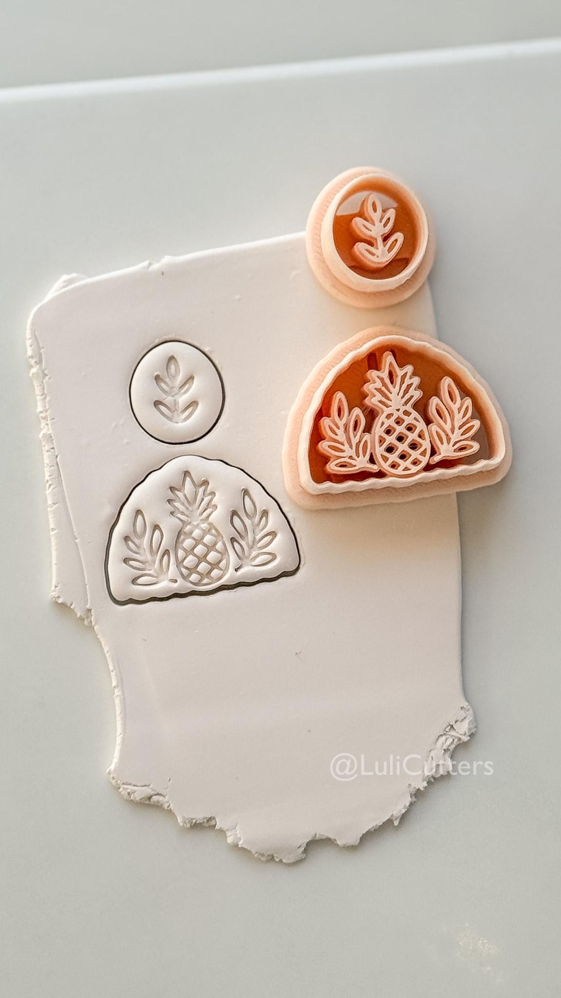 Tropical Semi-Circle Dangle Cutter: Pineapple and Leaf Motif for Polymer Clay