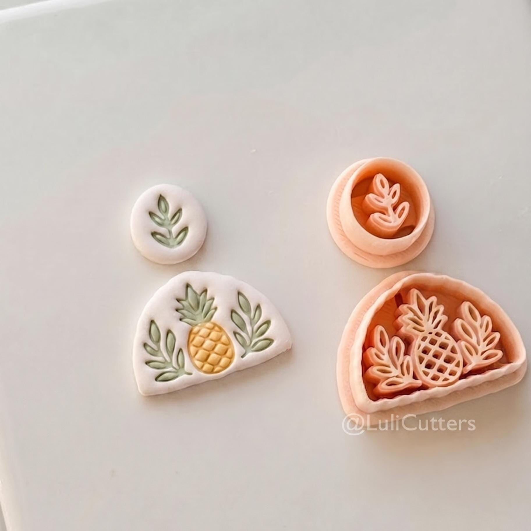 Tropical Semi-Circle Dangle Cutter: Pineapple and Leaf Motif for Polymer Clay